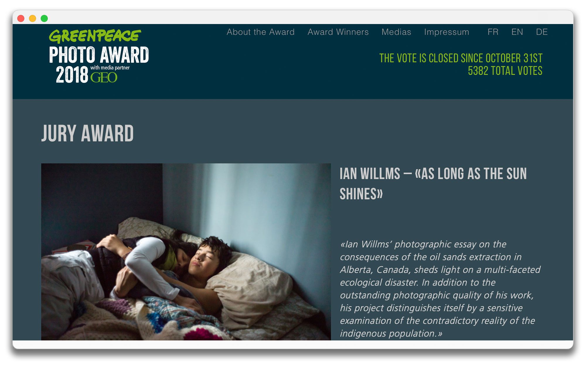 Greenpeace Photo Award, Website